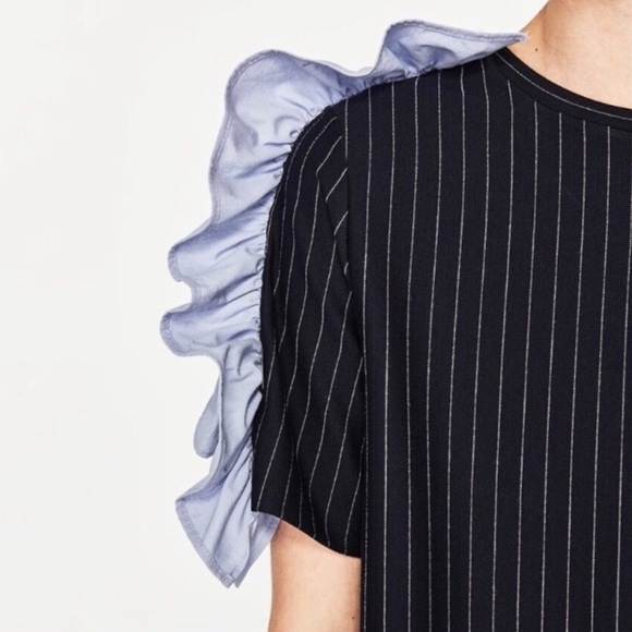 Zara woman Striped with Ruffle Shoulder Dress - Picture 5 of 5